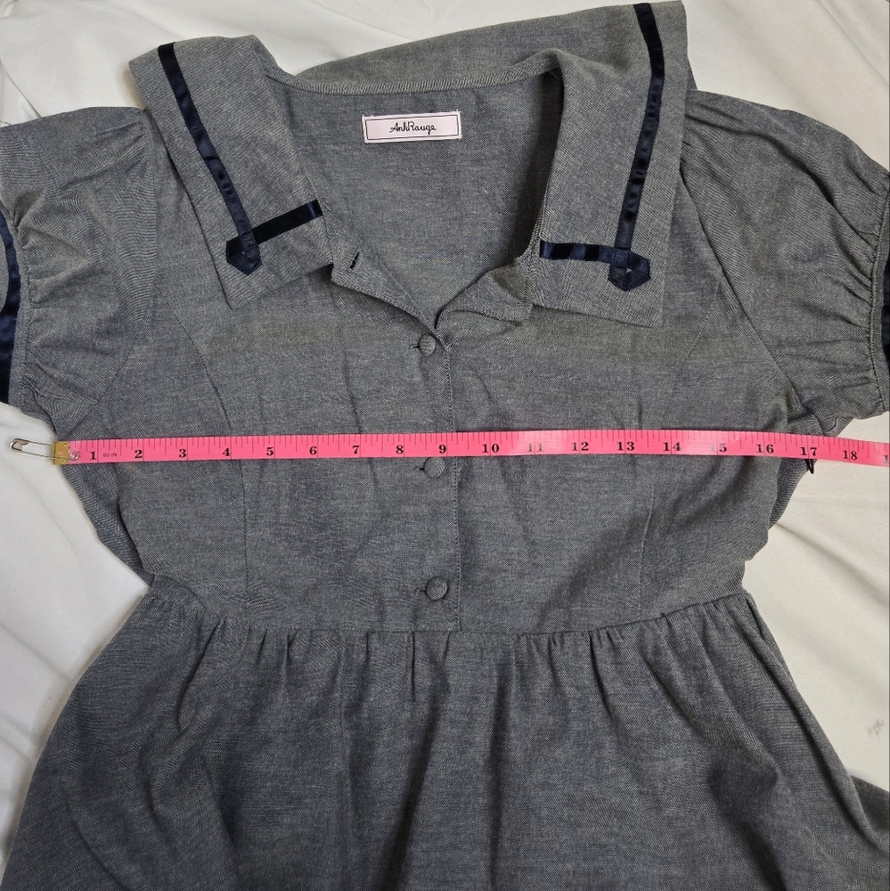 ANK ROUGE Jfashion gray blue sailor style kawaii short sleeve dress M - Picture 11 of 12